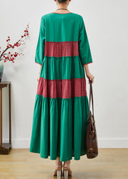 Green Patchwork Cotton Holiday Dress Oversized Summer