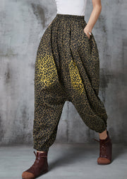 Green Patchwork Leopard Print Warm Fleece Harem Pants Oversized Spring