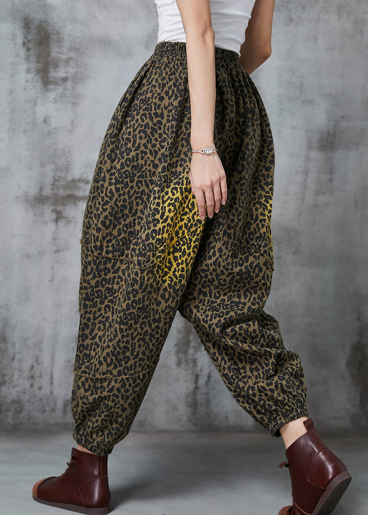 Green Patchwork Leopard Print Warm Fleece Harem Pants Oversized Spring