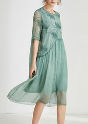 Green Patchwork Solid Chiffon Maxi Dress Summer