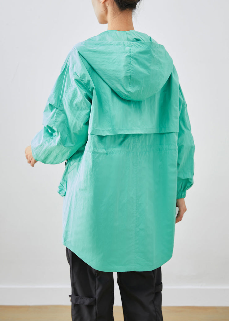 Green Patchwork Spandex Coat Outwear Hooded Pockets Fall