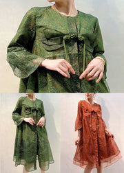 Green Patchwork Tulle Coats Embroidered Chinese Button Summer