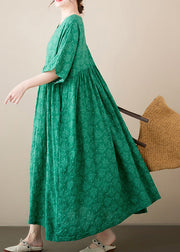 Green Patchwork Wrinkled Cozy Cotton Maxi Dresses Summer