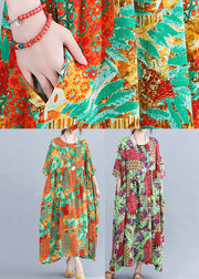 Green Patchwork Wrinkled Party Long Dress Short Sleeve