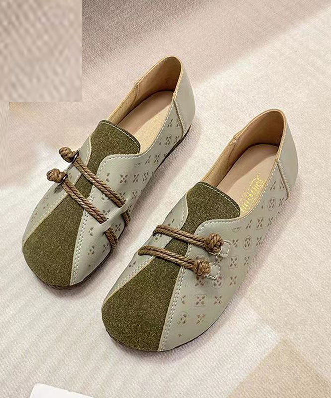 Green Penny Loafers Hollow Out Comfortable Splicing