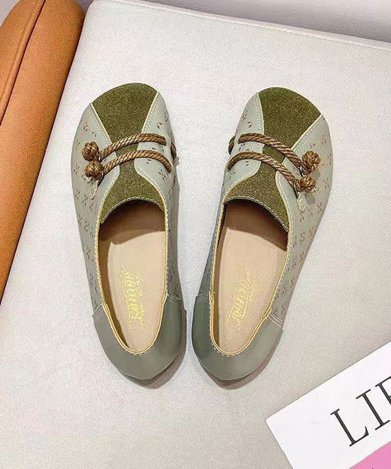 Green Penny Loafers Hollow Out Comfortable Splicing