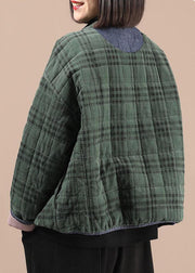 Green Plaid Patchwork Fine Cotton Filled Winter Coat