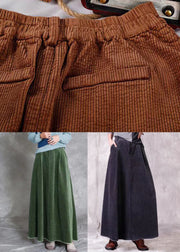 Green Pockets Corduroy Skirts Wrinkled Elastic Waist Spring