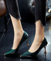 Green Pointed Toe Stiletto Faux Leather Unique Zircon Splicing