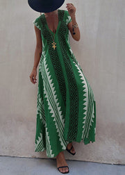 Green Print Chiffon Long Dress Asymmetrical Summer