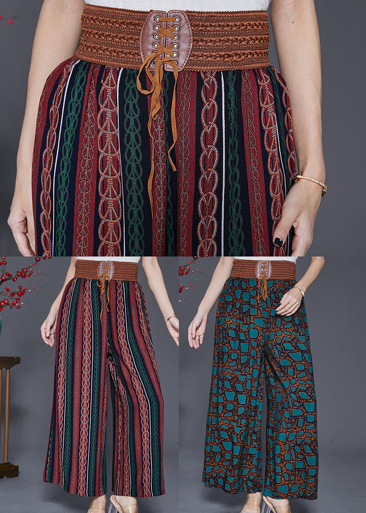 Green Print Chiffon Wide Leg Pants Draping Fall