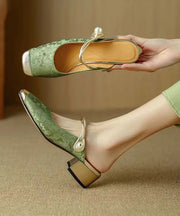 Green Print Chunky Cowhide Leather Beautiful Slide Sandals