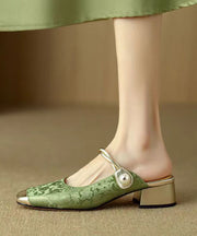 Green Print Chunky Cowhide Leather Beautiful Slide Sandals