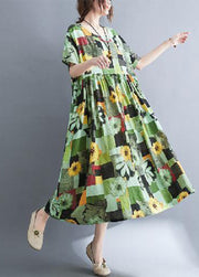 Green Print Cotton Vacation Dress Oversized Exra Large Hem Summer