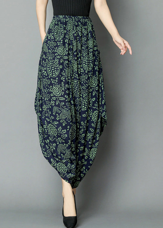 Green Print High Waist Wide Leg Pants