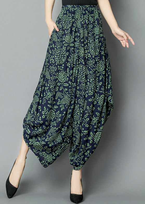 Green Print High Waist Wide Leg Pants