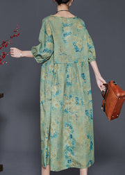 Green Print Linen Vacation Dresses Oversized Summer