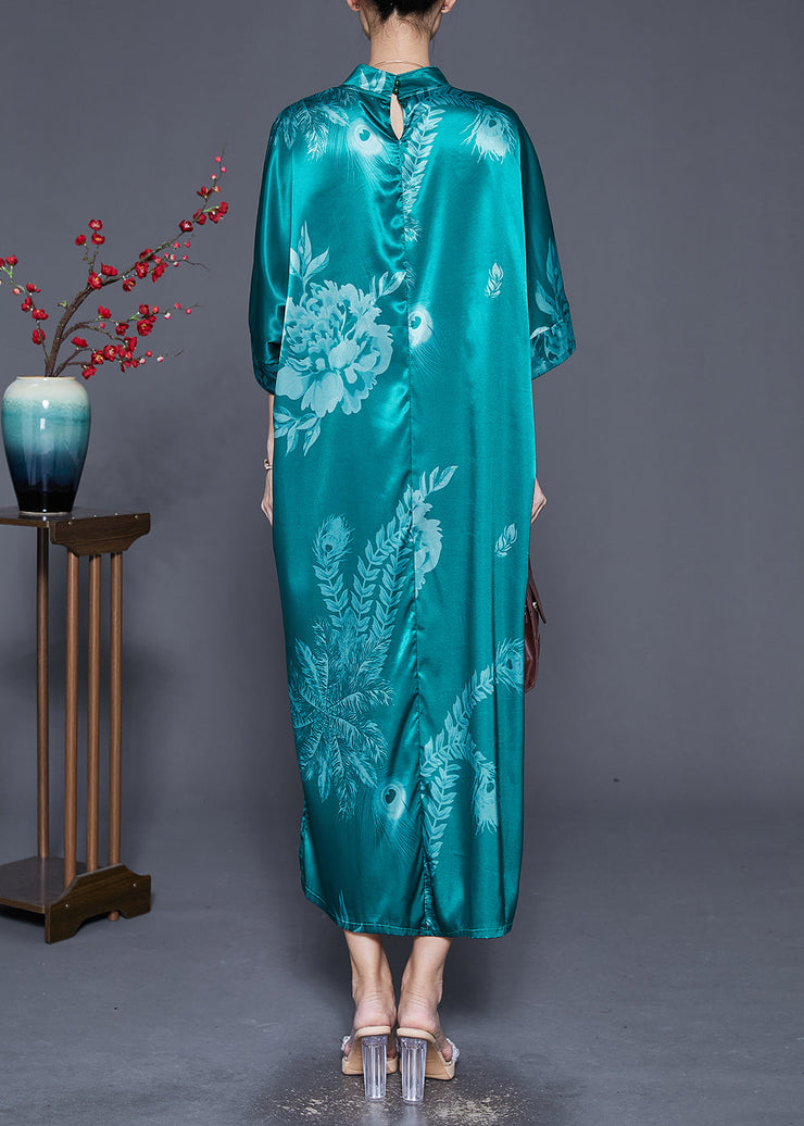 Green Print Silk Dresses Chinese Style Chinese Button Summer