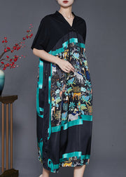 Green Print Silk Oriental Dresses Tasseled Summer