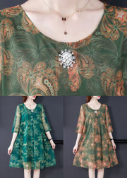 Green Print Tulle Dresses O Neck Half Sleeve