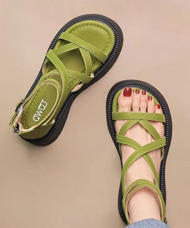 Green Sandals Platform Faux Leather Handmade Splicing Cross Strap