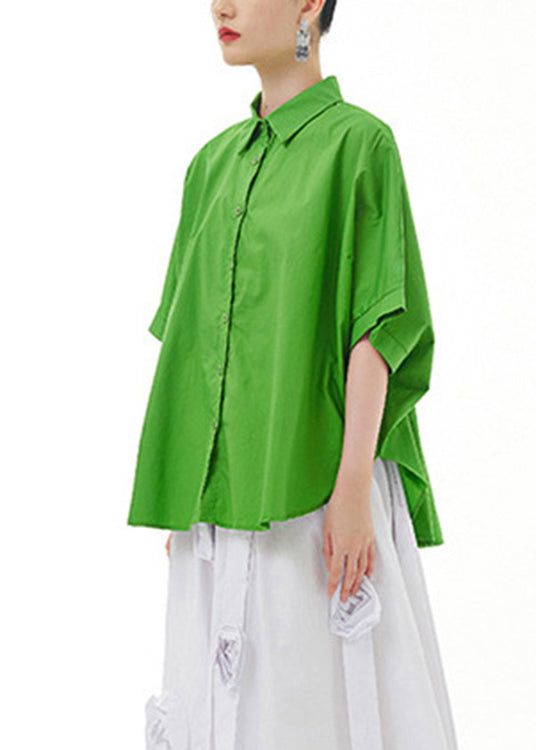 Green Side Open Cotton Shirt Short Sleeve