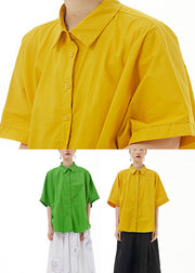 Green Side Open Cotton Shirt Short Sleeve