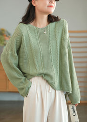 Green Solid Knit Sweaters O-Neck Oversized Winter