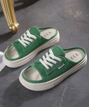 Green Splicing Platform Canvas Slide Sandals Lace Up Peep Toe