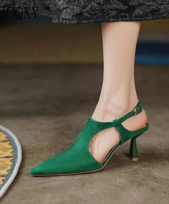 Green Stiletto Suede 2025 Elegant Sandals Pointed Toe