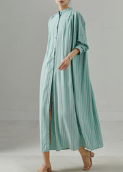 Green Striped Cotton Shirt Dress Oversized Spring