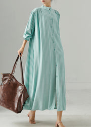 Green Striped Cotton Shirt Dress Oversized Spring