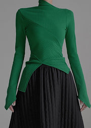 Green Striped Patchwor Side Open Knit Sweater