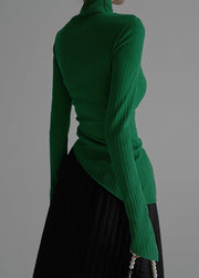 Green Striped Patchwor Side Open Knit Sweater