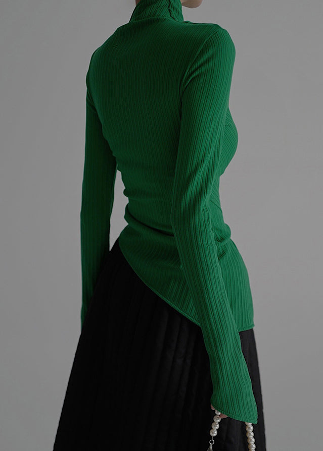 Green Striped Patchwor Side Open Knit Sweater