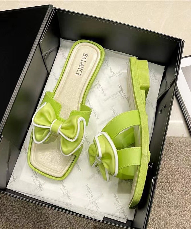 Green Stylish Bow Splicing Slide Sandals Peep Toe
