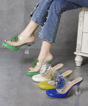 Green Stylish Clear High Heels Splicing Slide Sandals Bead Decorated