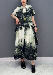 Green Tie Dye Cotton Vacation Dresses Cinched Summer