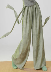 Green Tie Dye Linen Straight Pants Elastic Waist Spring