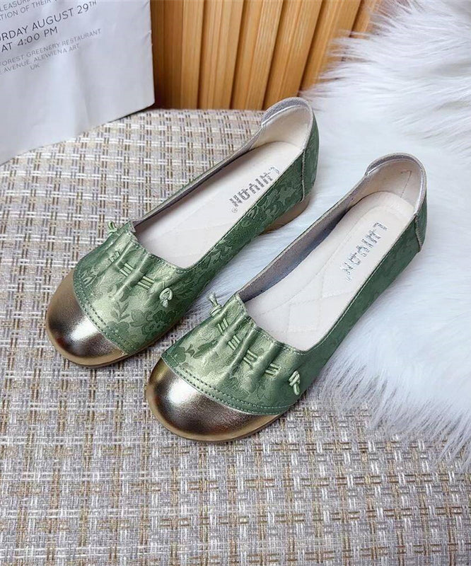 Green Vintage Print Cinched Splicing Flat Feet Shoes