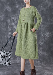 Green Warm Fine Cotton Filled Holiday Dress Winter