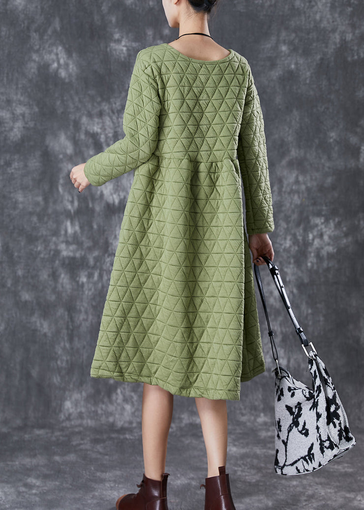 Green Warm Fine Cotton Filled Holiday Dress Winter