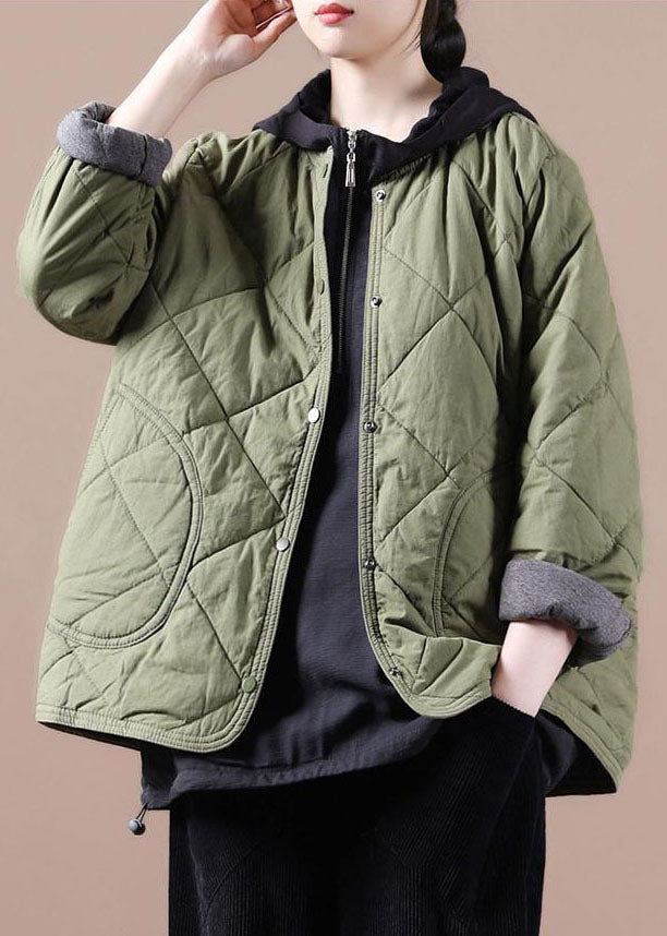 Green Warm Fine Cotton Filled Jackets Solid Color Winter