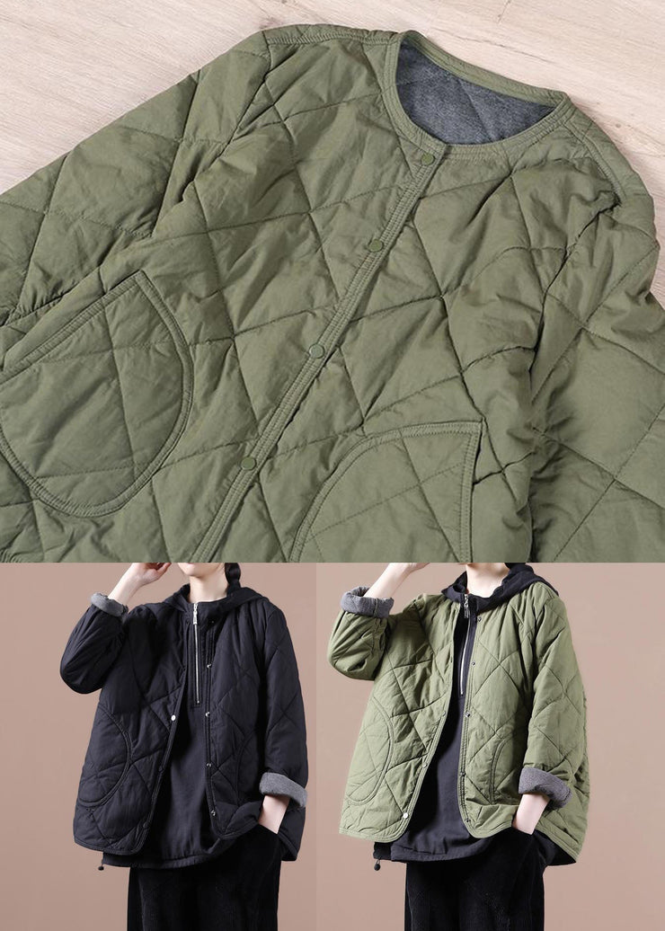 Green Warm Fine Cotton Filled Jackets Solid Color Winter