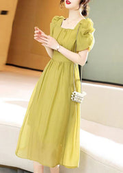 Green Wrinkled Patchwork Chiffon Dress Square Collar Summer