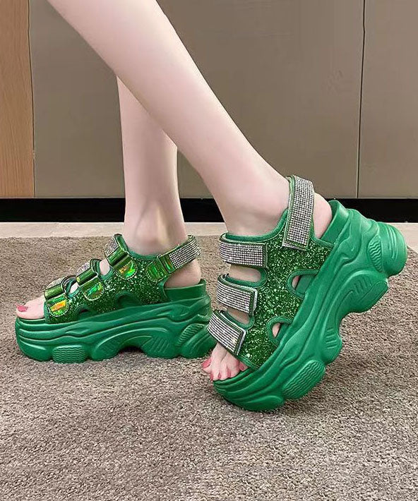 Green Zircon Sequins Splicing Casual Peep Toe Platform Sandals