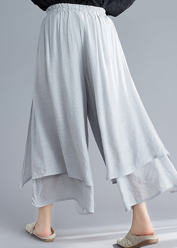 Grey Asymmetrical Linen Pants Skirt Oversized Summer