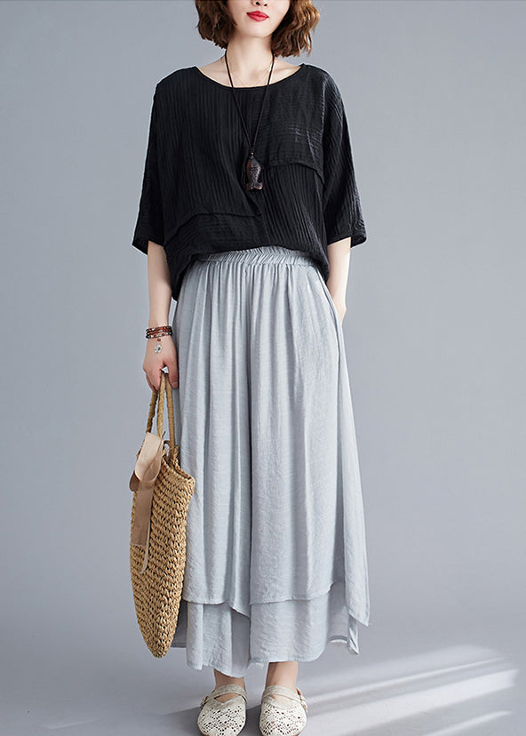 Grey Asymmetrical Linen Pants Skirt Oversized Summer