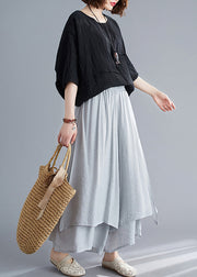 Grey Asymmetrical Linen Pants Skirt Oversized Summer