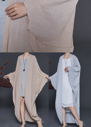 Grey Cotton Long Cardigans Oversized Batwing Sleeve